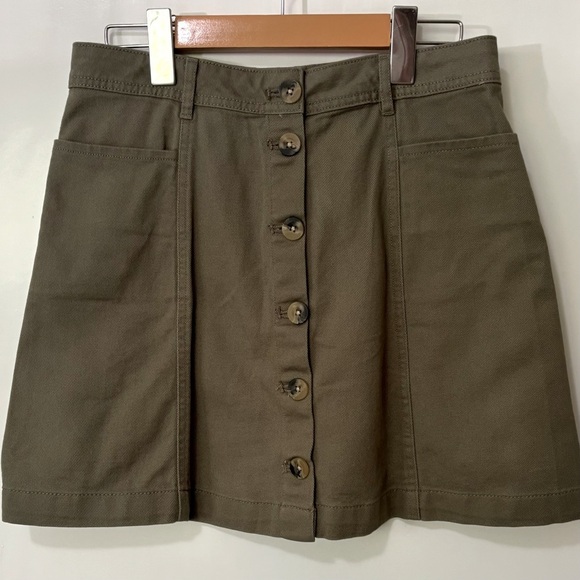 Divided| NEW Olive Button-Up A-Line Pocketed Mini Skirt Sz 6 w/Tags - Picture 1 of 5